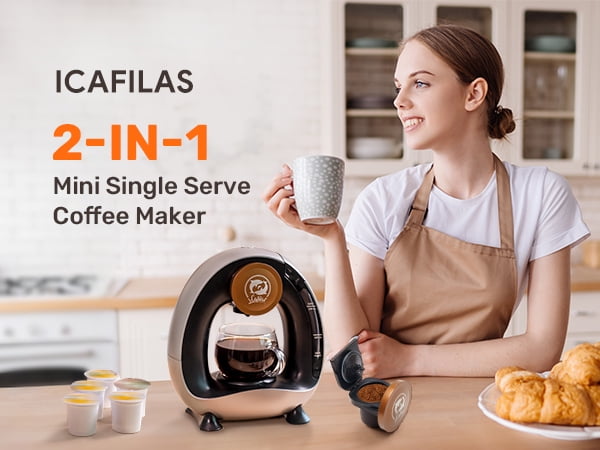 i Cafilas MINI Q Single Serve Coffee Maker Machine for Ground Coffee Low Decibel Silent No Vibration,Champagne