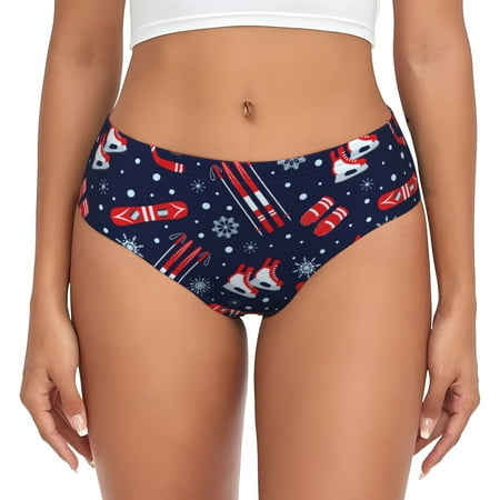 Naloa Winter Skiing Snowflakes Womens No Show Cotton Underwear Mid-High Waisted Soft Ladies Panties Strech Breathable Briefs -Small