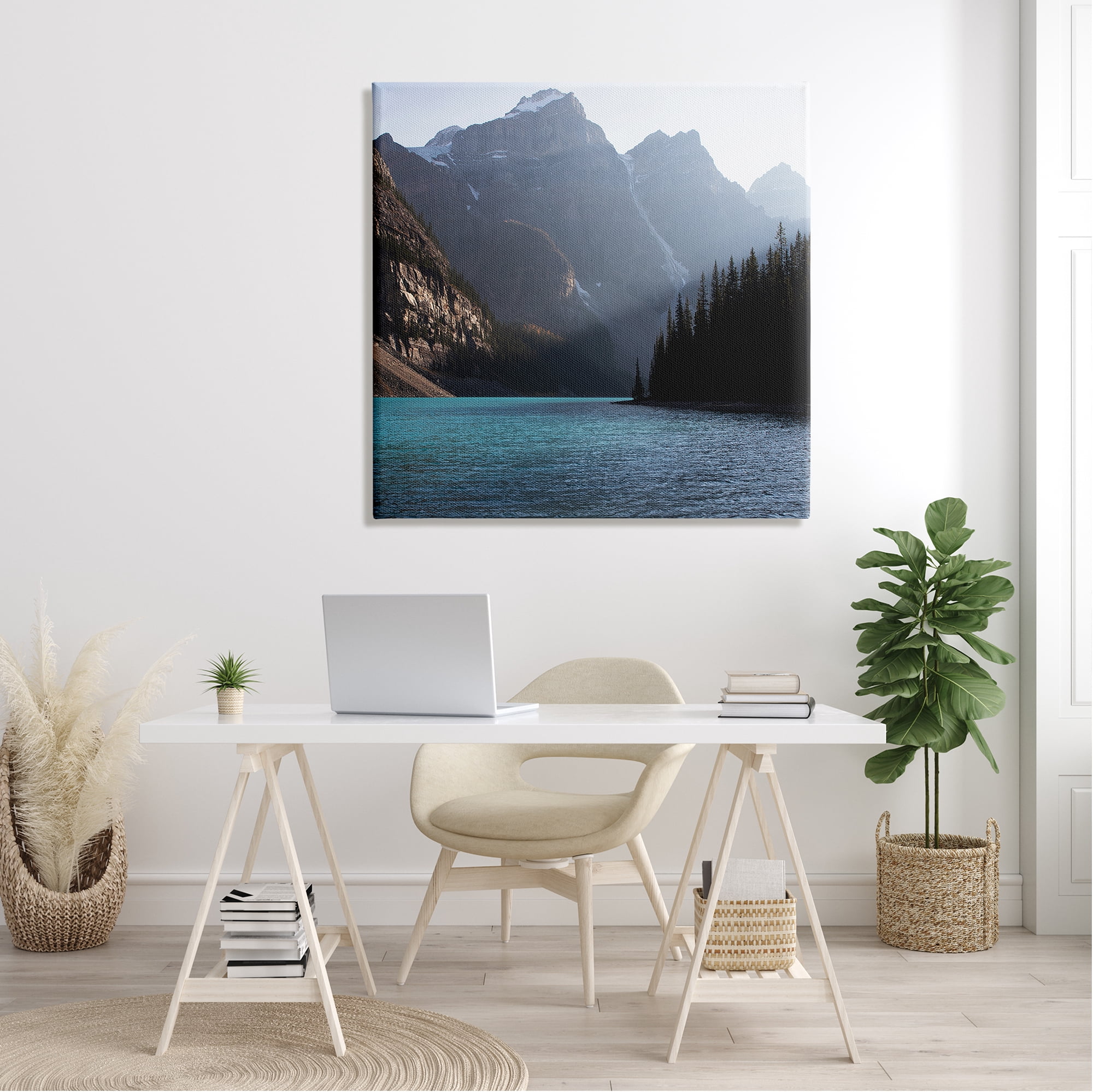 Stupell Industries Serene River Water Scene Foggy Mountains , 36 x 36, Design by Carol Robinson