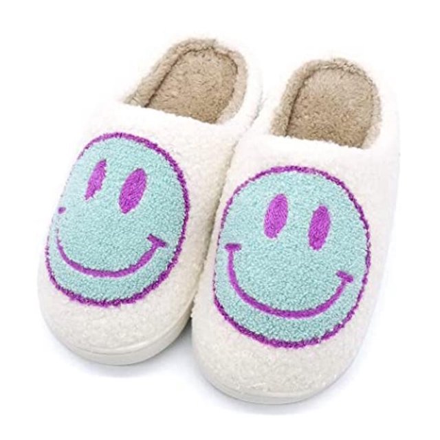 Pantoufle en Peluche Confortable à Visage Souriant, Pantoufle Douillette en Peluche Chaude à Enfiler pour la Maison avec Mousse Mémoire, Pantoufles en Fourrure à Enfiler pour la Maison, Pantoufle Coussinée, Taille 4, Vert