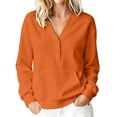 thumbnail image 3 of Women's Trendy Buttoned V-Neck Sweatshirt Long Sleeve Casual Pullover with Front Pocket Perfect for Work Weekend & Travel, 3 of 7