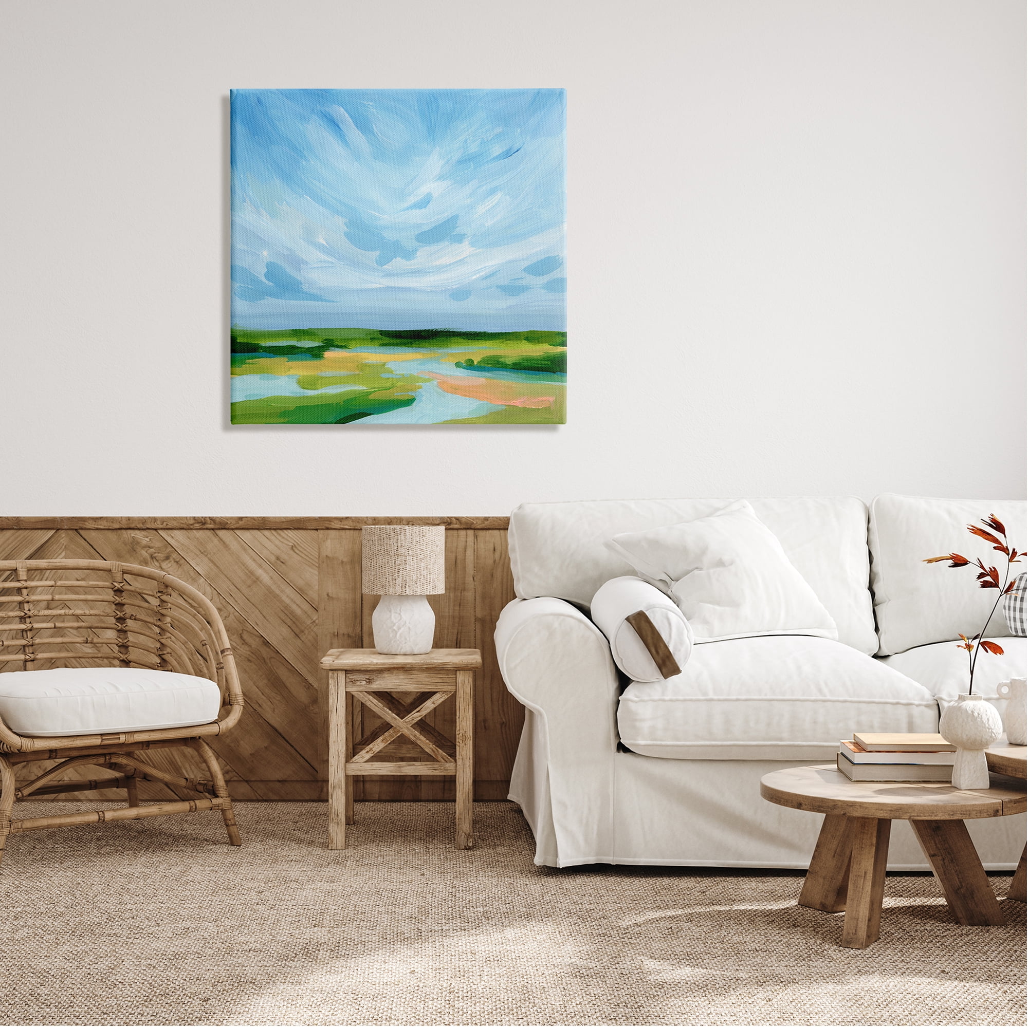 Stupell Industries Modern Stream Landscape Nature Painting Gallery Wrapped Canvas Print Wall Art, 30 x 30