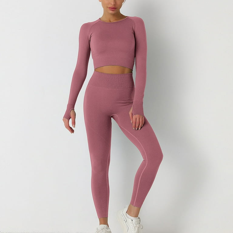 Women Workout Sets 2 Piece Outfits Long Sleeve Yoga Fitness Gym
