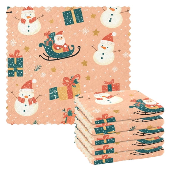 Yayeee 6 Pack Kitchen Dishcloths for Washing Dishes Soft Absorbent Microfiber Towels, Christmas Santa