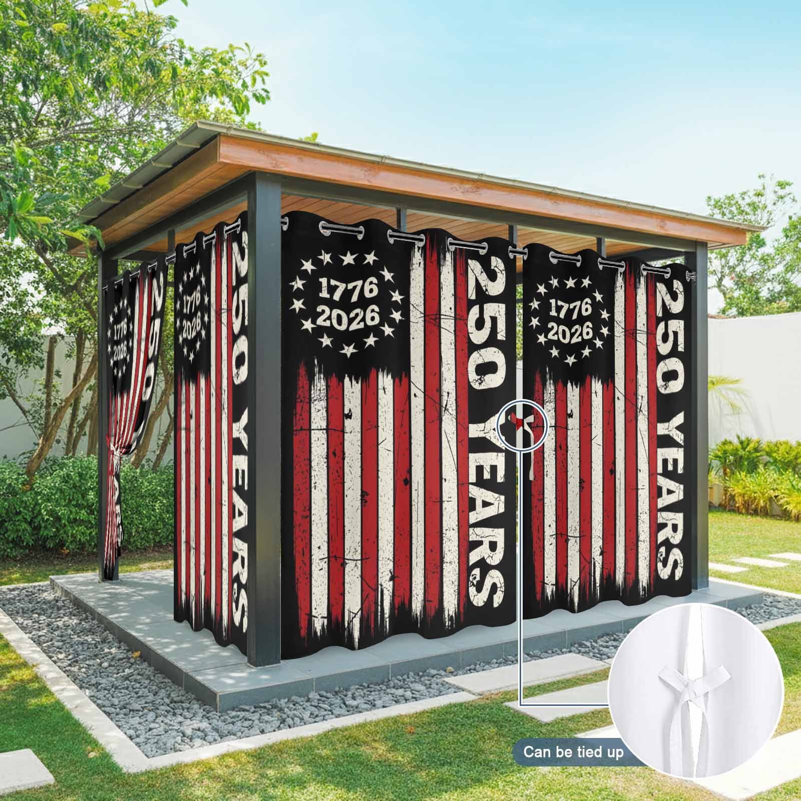 Anniversary America Flag Outdoor Curtains for Patio, Independence Day 1776 2026 Sunshade Privacy Drapes Grommet Waterproof Outside Curtains for Porch/Cabana/Balcony 54"x 108", 1 Panel