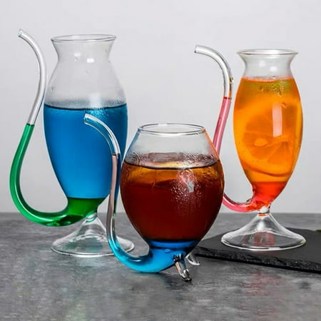 

Wine Whiskey Glass Heat Resistant Glass Juice Wine Cup With Drinking Tube Straw
