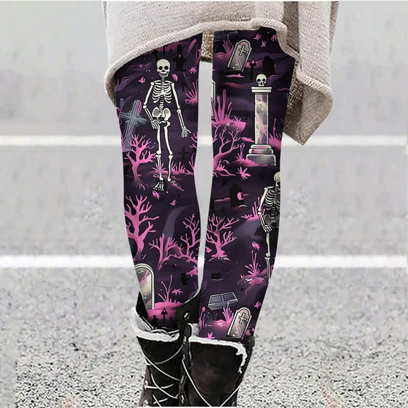 Oksale Plus Size Leggings for Women Cute Graphic Halloween Pants Tummy Control Yoga Leggings Slim Fit High Waisted Tights Soft Comfy Tight Trousers 2025 Pink M