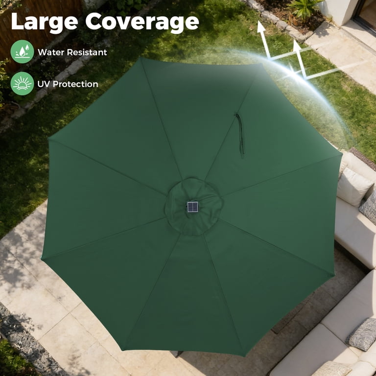 10 Ft Green Round Market Umbrella with Solar LED Lights photo 4