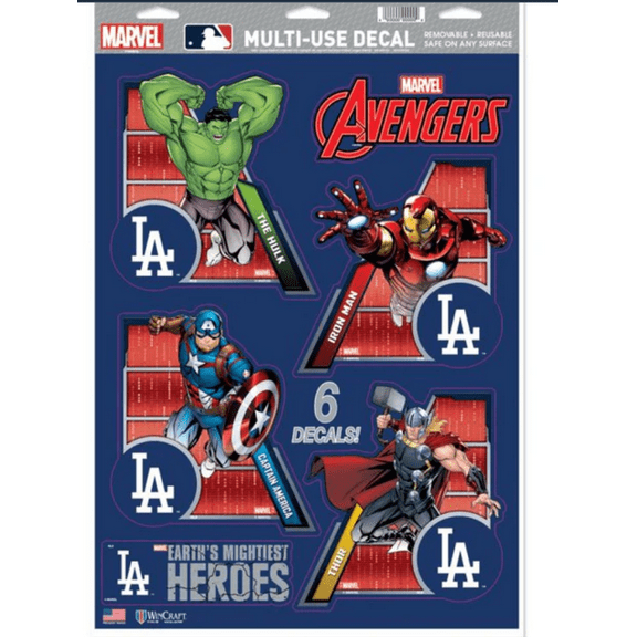 Los Angeles Dodgers / MARVEL Multi-Use 6 Piece Decals 11" x 17"
