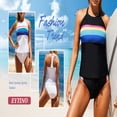 thumbnail image 2 of Maillots de Bain pour Femmes Rayures Rétro Col Licou Tankini Sportif Ensemble Shorts de Bain, 2 of 10