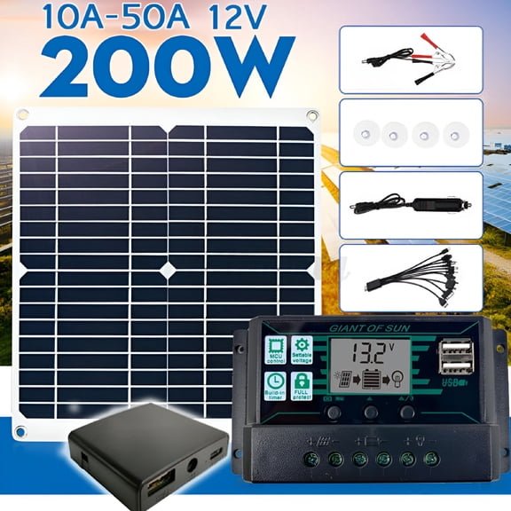 GJX 200W 12V Solar Charger Panel Kit Battery Car Marine Boat Home Caravan Camping Station Outdoor 100A