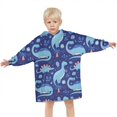 thumbnail image 3 of DarkBlue Cartoon Dinosaurs Pattern Blanket Hoodies for Kids 6-13YR Oversize Wearable Blanket Hoodies for Boys Girls Teens, 3 of 7