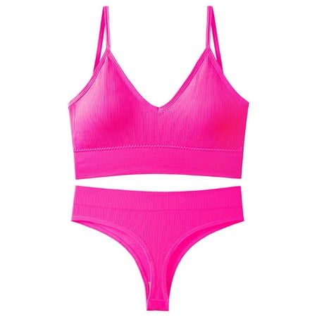 Bigersell Cotton Bras for Women Wirefree Clearance Padded Push up Bras for Women Balconette Bra Style B5139 V-Neck Seamless Bras Pull-On Bra Closure Big Girls Size Lounge Bras for Women Hot Pink L