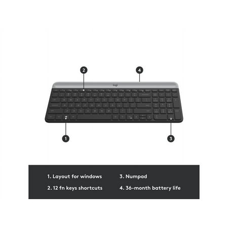 Logitech - MK470 Full-size Wireless Scissor Keyboard and Mouse Bundle for Windows with Quiet clicks - Black/Gray
