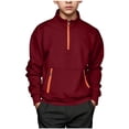 thumbnail image 3 of NAISIBABY Boys Cargo Sweatshirt, Casual Collared Half-Zip Long-Sleeve Pullover Hoodies Red Size 15, 3 of 9