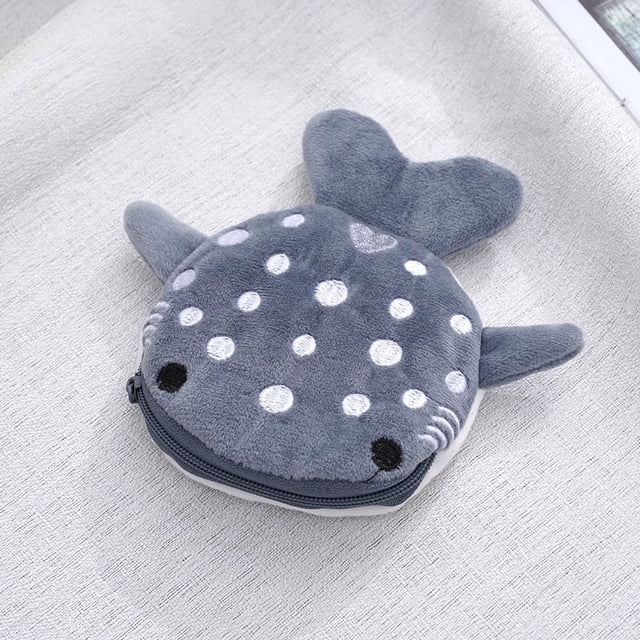 Monedero de tiburón de dibujos animados para niños, bolsa de peluche con cremallera, embalaje de cable de datos, colgante de joyería, pequeños regalos