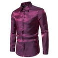 thumbnail image 2 of Camisas Para Hombre Manga Corta Camisa de manga larga colorida de club nocturno para hombre con solapa informal de Color sólido de un solo pecho de otoño e invierno para hombre (Purple, S), 2 of 4
