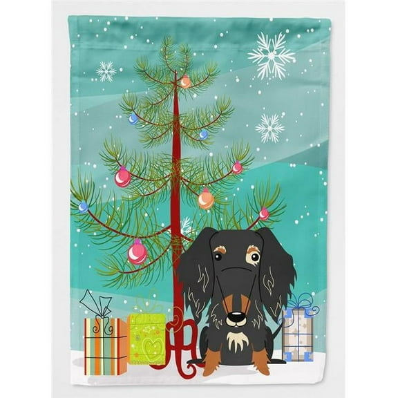 Carolines Treasures BB4253GF Merry Christmas Tree Wire Haired Dachshund Dapple Flag Garden Size