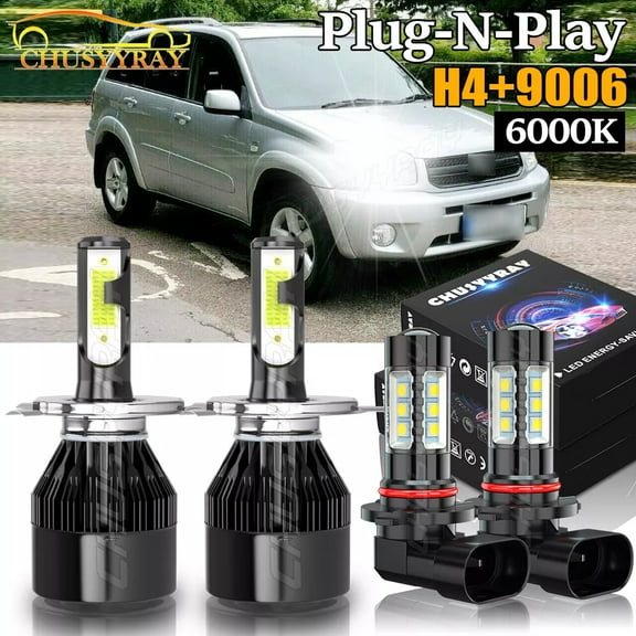 For Toyota RAV4 2001-2005 LED Headlight High Low Beam Fog Light Bulbs Kit 6000K Crystal White 4x