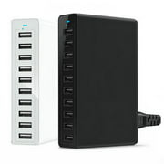 10-Ports USB Phone Charger Adapter, USB Charging Station Hub Multi Ports Adapter for Phone and iPad (Black)