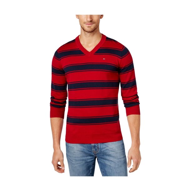 Tommy Hilfiger suéter a rayas para hombre, rojo, grande