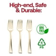 thumbnail image 3 of Smarty 4" Shiny Metallic Gold Mini Plastic Disposable Dessert Forks 600ct, 3 of 7