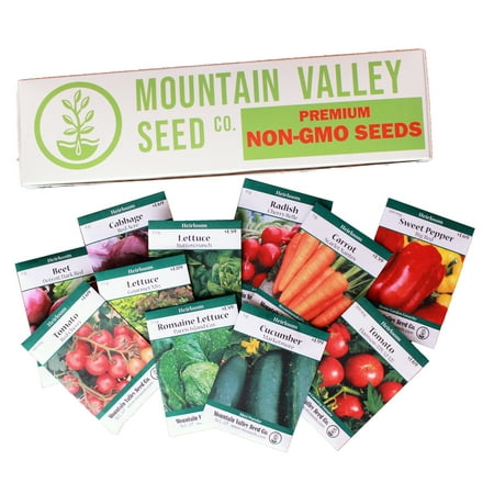Salad Garden Seed Collection - Deluxe Assortment - 12 Non-GMO Vegetable Gardening Seed Packets: Mixed Greens, Lettuce, Carrot, Cucumber, Pepper, Tomato,