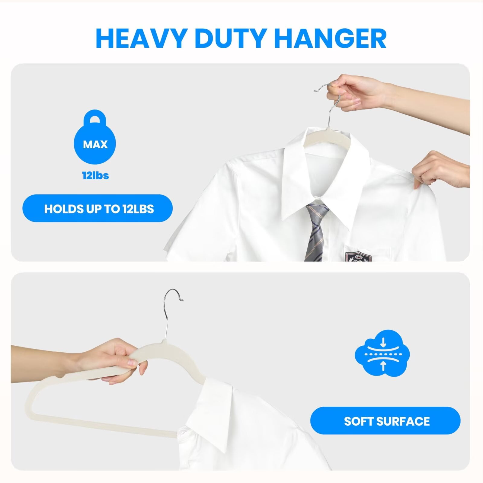 Simple Deluxe 50 Pack Velvet Hangers, Non-Slip Clothes Hangers with Shoulder Notches, 360° Swivel Hooks, Heavy Duty Coat Suit Hangers for Closet Space Saving, White