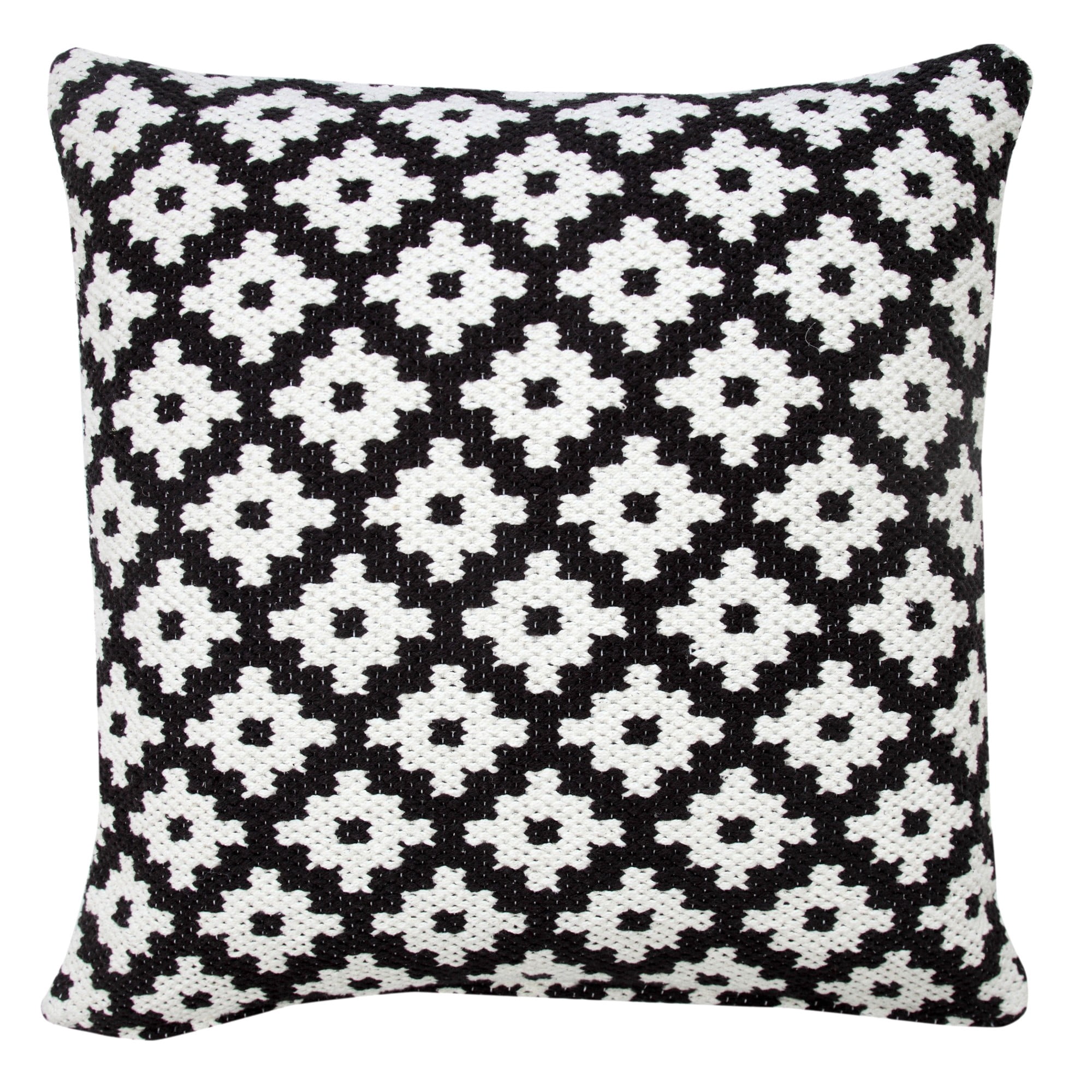 Harlow Hill Glenn 20" x 20" Diamond Cotton Blend Adult Decorative Feather Filled Pillow, Black/White