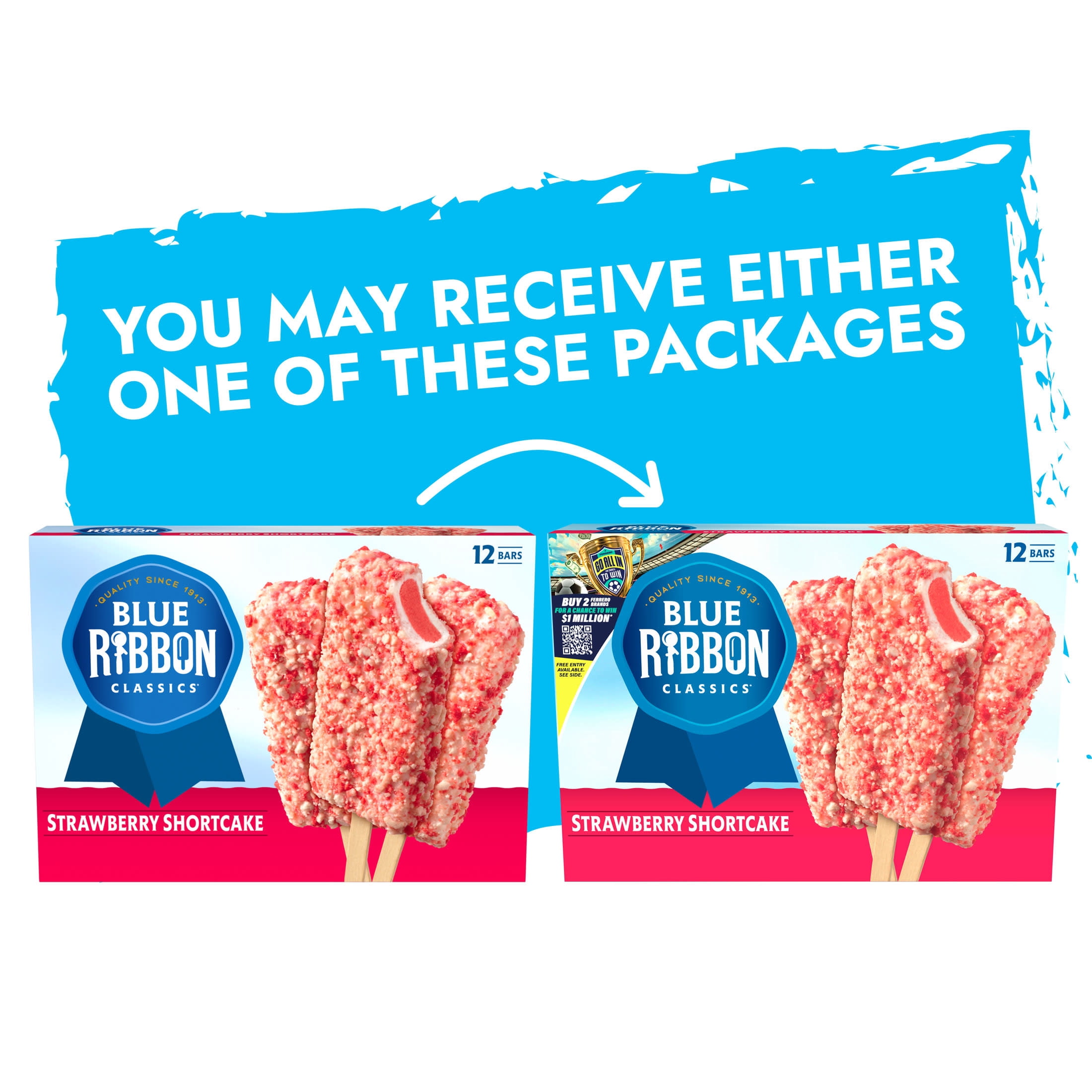 Blue Ribbon Classics Strawberry Shortcake Coated Artificially Flavored Vanilla Frozen Dessert Treat Bar, 36 fl oz, 12 Pack