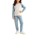 thumbnail image 6 of Hduncf Girls 2 Piece Thermal Sets ColorBlock Long Sleeve Shirt Elastic High Waist Pants Kids Fall Casual Cute Athletic Outfits Blue 12-13 Years, 6 of 8