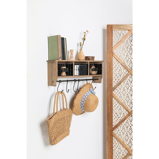 6 Hook Rustic Wall Mounted Coat Rack Solid Wood Brown Com 6 Hook Rustic Wall Mounted Coat Rack, Rustic Coat Rack Wall Mounted Shelf With Hooks Baskets