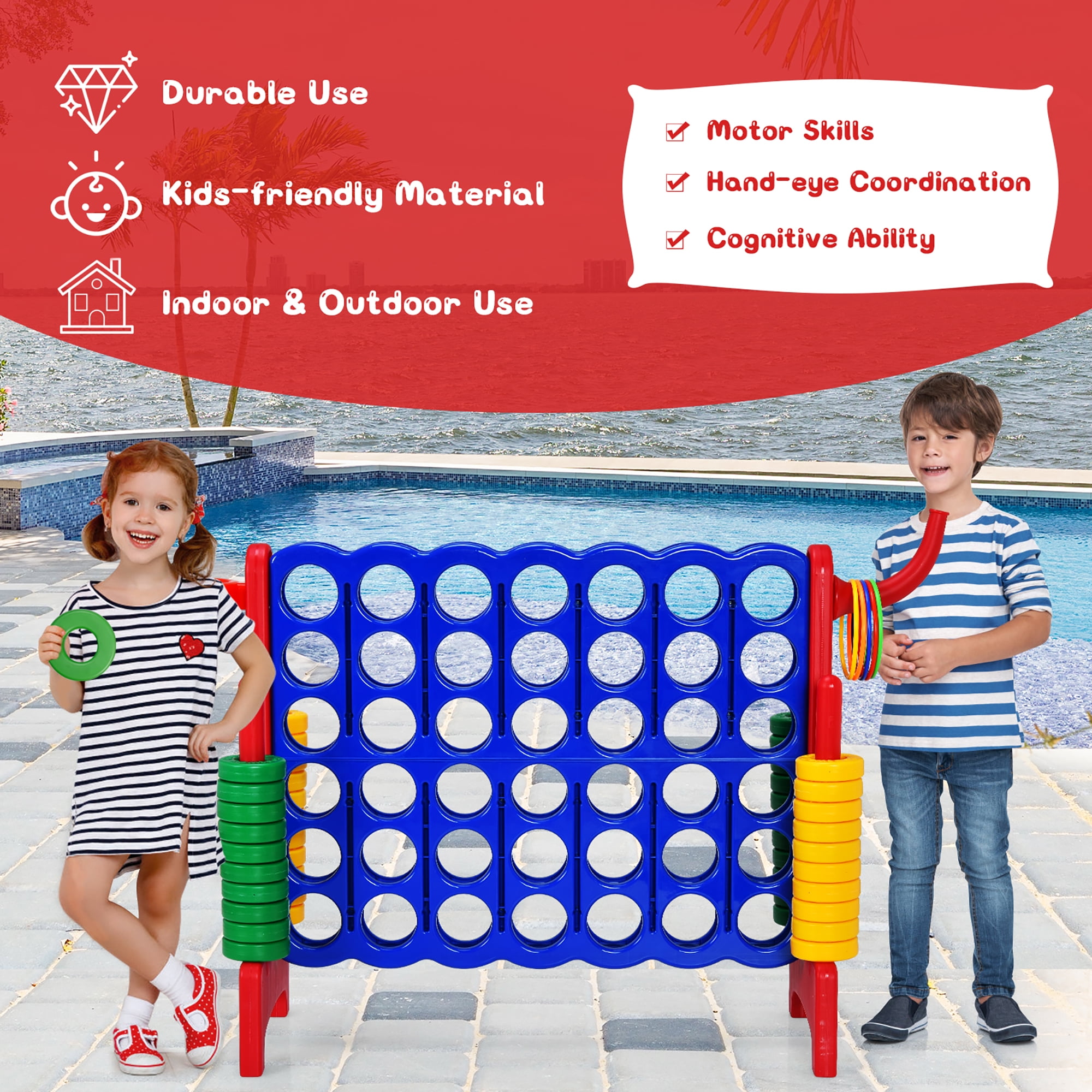 Costway 4 in A Row Jumbo 4-to-Score Game Set W/Storage Carrying Bag for Kids Adult