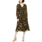 Taylor Women's Floral Print V Neck Dress Green Size 4