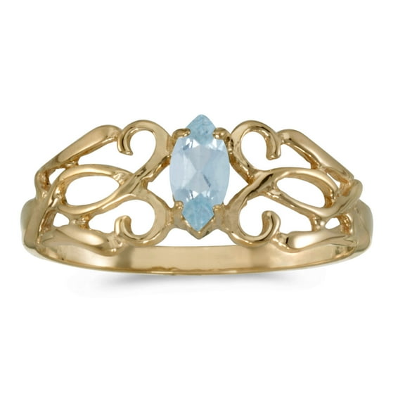 10k Yellow Gold Marquise Aquamarine filigree Ring