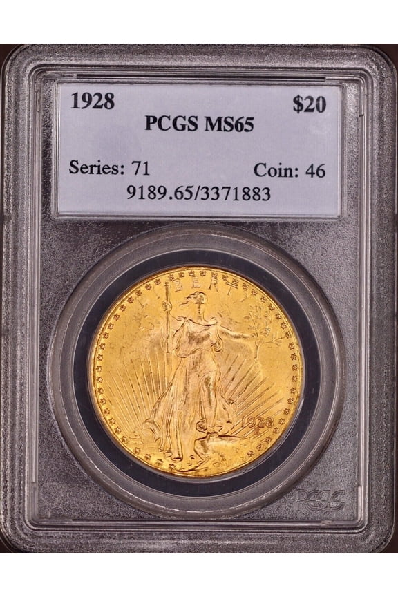 1928 $20 Gold Double Eagle Saint Gaudens Coin PCGS-MS65