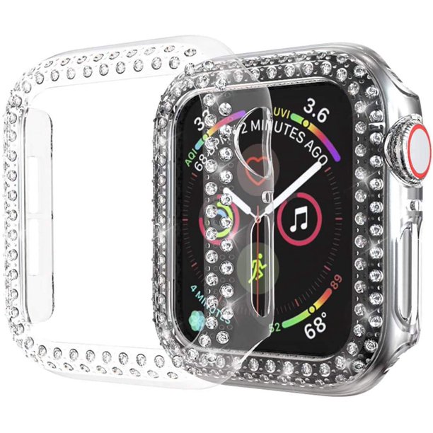 2 Piezas Fundas Compatibles con Apple Watch Bumper Case Series 4 5 6 44mm Protector iWatch Bling Diamond Rhinestone Marco de Cristal Brillante Funda Protectora para iwatch 44mm Accesorio-Transparente Rojo Verde