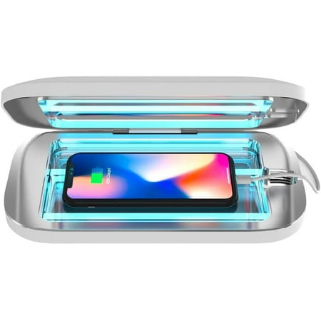 Pro UV Smart Phone Sanitizer & Universal Cell Phone Charger Box | Patented & Clinically Proven 360-Degree UV-C Disinfection | Disinfects and Charges All Phones (White)