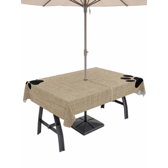 Outdoor Tablecloth with Umbrella Hole for Patio/Picnic/Party/Camping, Black Animal Claws Waterproof Table Cloth Rectangle Table Cover Washable, Vintage Minimalist Linen Brown (60"x 84")