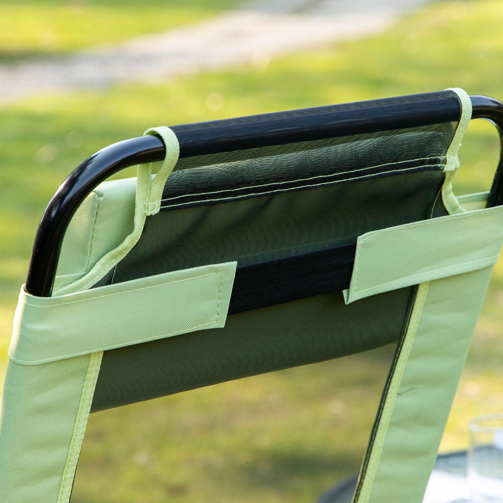 Folding Patio Chairs Set of 2, Outdoor Deck Chair with Adjustable Sling Back, Camping Chair with Removable Headrest for Garden, Backyard, Lawn, Green