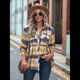 thumbnail image 4 of Camisas A Cuadros para Mujer, de Larga, con Botones, Estilo Babydoll, Peplum, Blusas Informales Extragrandes con Bolsillos Amarillo L, 4 of 7