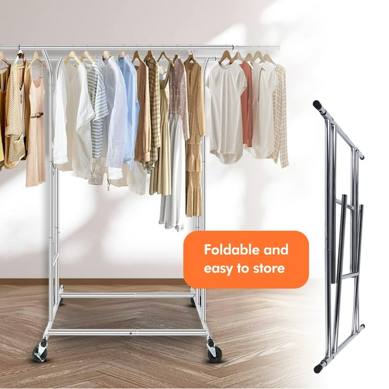 Baokaler 500 lbs Heavy Duty Garment Clothes Rack on Wheel Commercial Metal Clothes Racks Collapsible Clothing Racks for Hanging Clothes Double