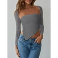thumbnail image 3 of Women's Slim Fit Basic Tops Irregular Hem Bandeau with Long Sleeve Shrug Streetwear, 3 of 6