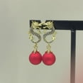 thumbnail image 4 of KDSJSXW Earrings Chinese New Year Dragon Earrings for Women Glitter Cubic Zirconia Pearl Dangle Expectation A Sense of Party Gift Jewelry Gold Earrings (Watermelon Red,One Size), 4 of 6
