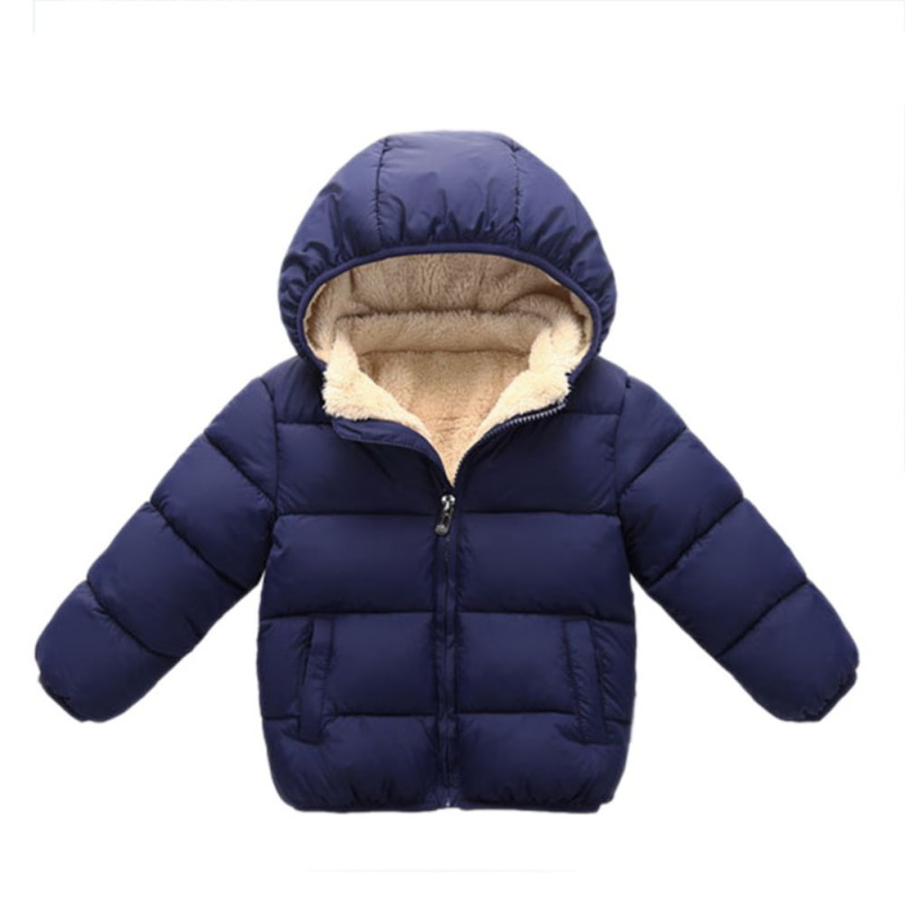 Baby Winter Fleece Coat Kids Boys Jacket Outwear Girls Padded Clothes Blue 2-3 Years