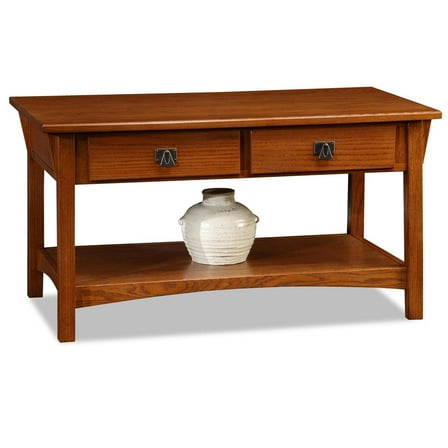 HomeStock Suburban Sophistication Coffee Table for Living Room, Two Drawers and Shelf, Made with Solid Wood, Russet Finish
