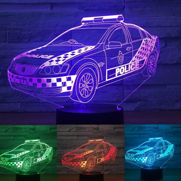 3D Police Car Night Light Table Lamp Decor Table Desk Optical Illusion Lamps 7 Color Changing Lights LED Table Lamp Xmas Home Love Birthday Children K