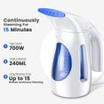 thumbnail image 3 of Handheld Garment Steamer, 700W Clothes Steamer with 240ml Water Tank, Portable Design, Up to 15 Minutes Continuous Steam, 120V Only, Ocean Blue, 3 of 7