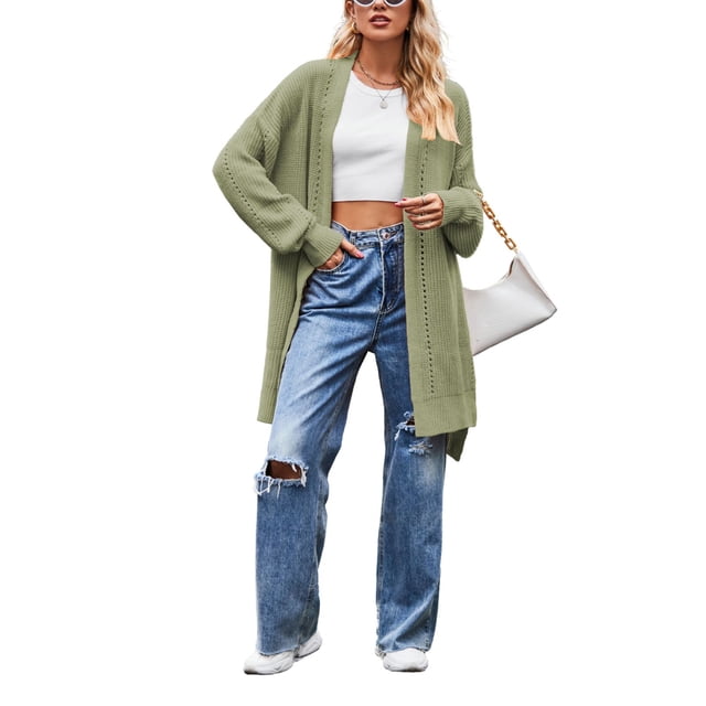 xiaxaixu Women's Autumn Winter Knit Cardigan Solid Color Long Sleeve Open Front Knitwear Sweater