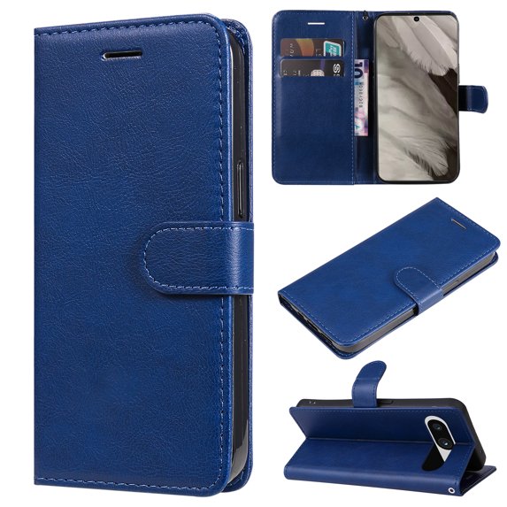 Nalacover Wallet Case for Google Pixel 8, Card Slots Holder Magnetic Clasp Premium Luxury PU Leather Flip Folio Cover with Kickstand Wrist Strap Soft Silicone Shockproof Case,Blue